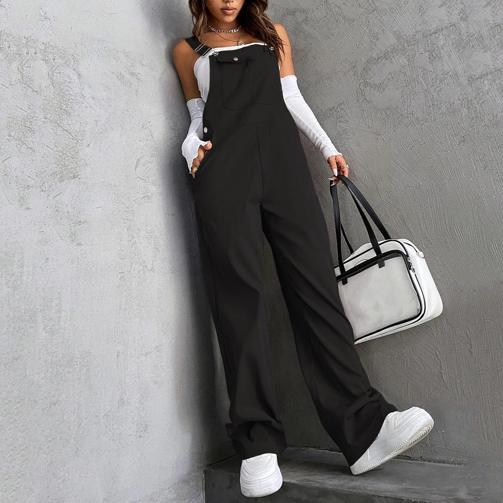 Damen Mode Vintage Tasche Gerade Bein Arbeitskleidung Overalls Lässige Hose Farbe Jumpsuit