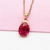 Exquisite Russian 585 Purple Gold Classic Red Stone Collarbone Chain Fashionable Rose Gold Plated Oval Women'S Pendant