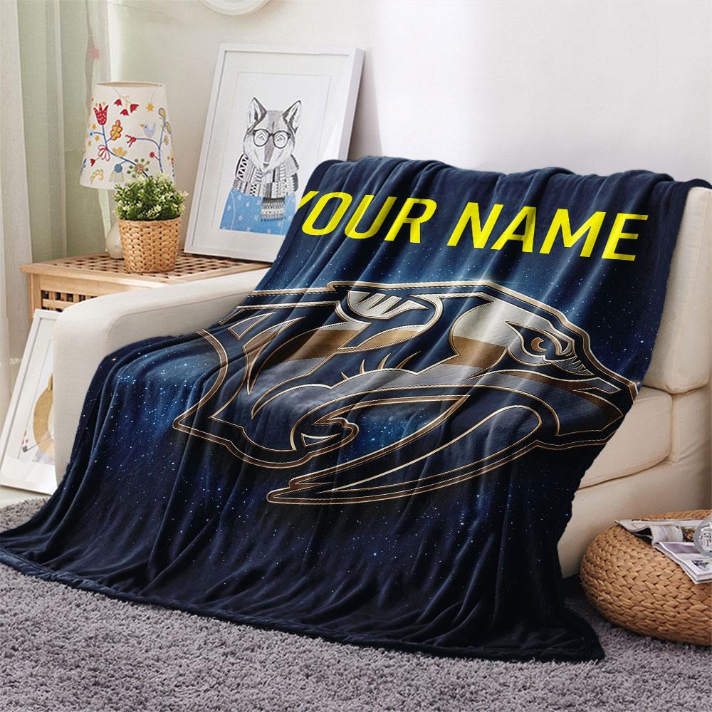 Custom Name,Nashville Predators Printed Flannel Blanket, soft throw for bedroom sofa, washable, Christmas present, great gift.