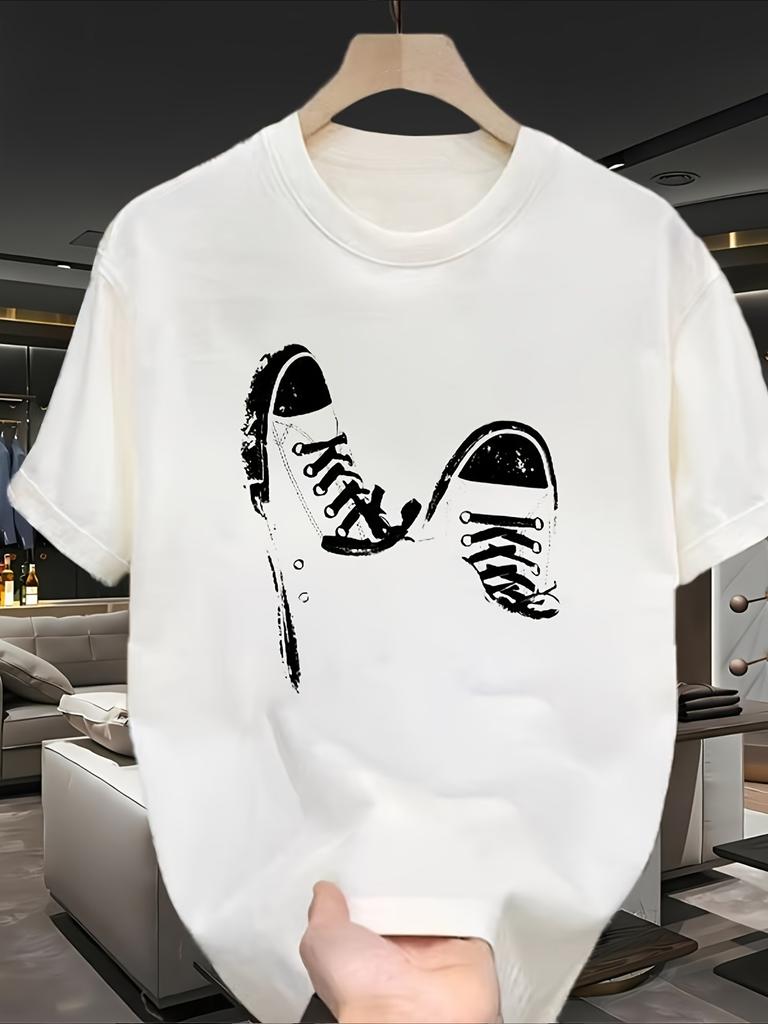 Men's Casual Short Sleeve Tee with Sneakers Graphic Printed Summer T-shirts Breathable Regularly Fit Casual Wear Printed Shirts