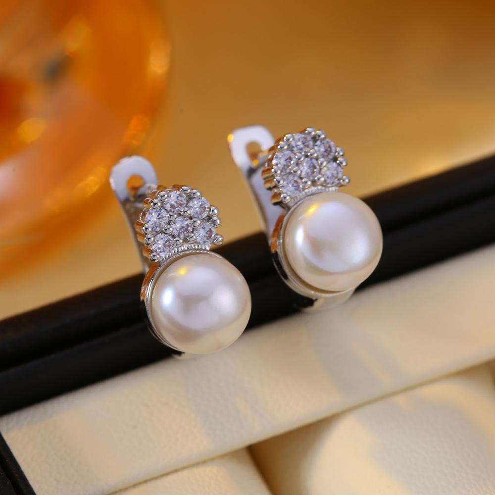 Náušnice z prírodných sladkovodných perál Módne perlové napichovacie náušnice s kubickými zirkónmi Pre ženy Párty šperky