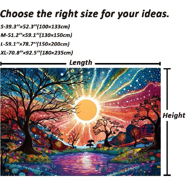 Serborlur Tree of Life Tapestry Trippy Sun Forest Tapestries Colorful Starry Sky Tapestries Hippie Nature Landscape Wall Tapestry Aesthetic Vintage