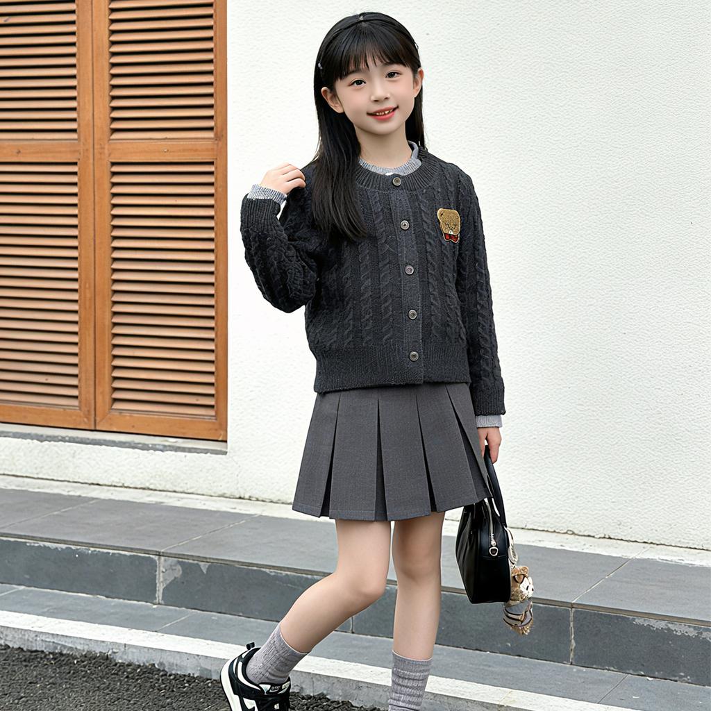 New fake two-piece cardigan for girls, spring and autumn soft and sticky knitted top