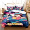Cooles 3-in-1 Steven Universe Bettwäsche-Set, Bettbezug + Zwei Kissenbezüge, Niedlicher Anime-Kunstdruck Weicher Stoff Schönes Geschenk