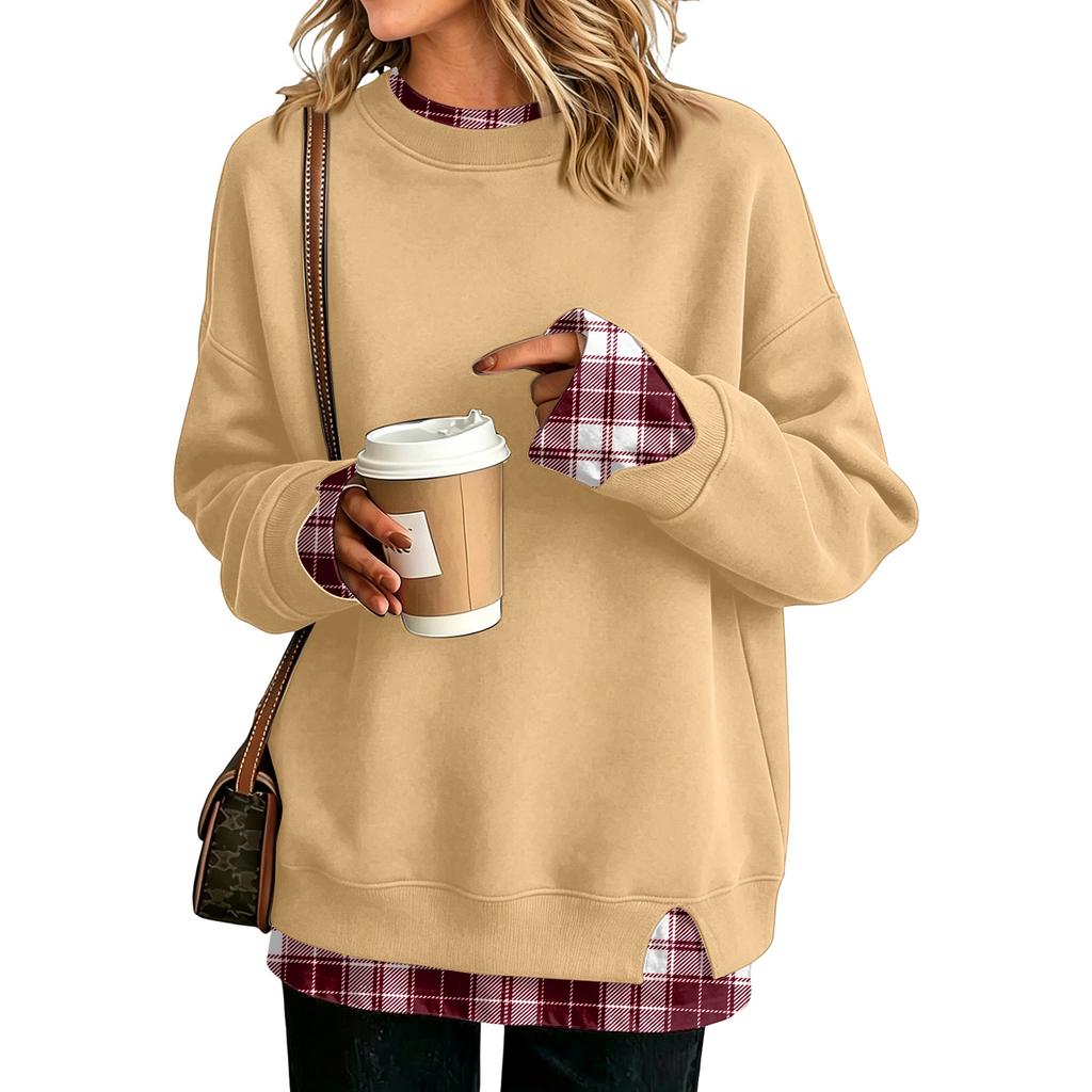 Women's Casual Printed Long Sleeve Oversized Two Piece Look Sweatshirt for Everyday Wear