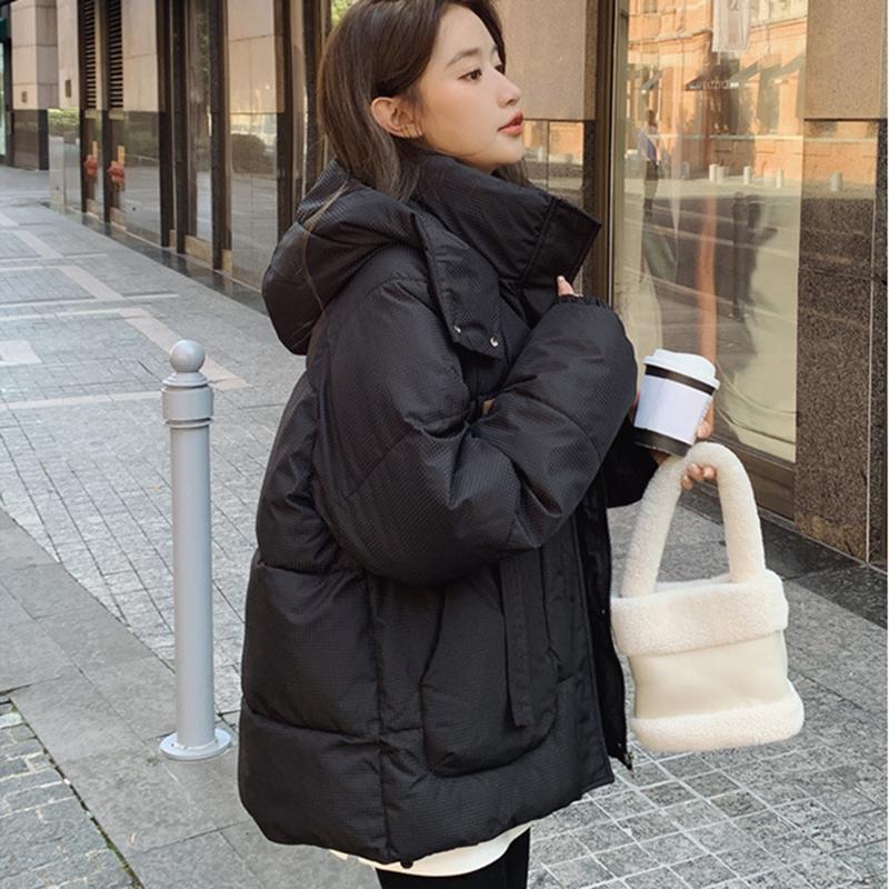 Autumn and Winter Down Cotton Jacket Korean Version Loose Hooded Short Cotton Jacket Fashion Women's Casual Warm Cotton Jacket
