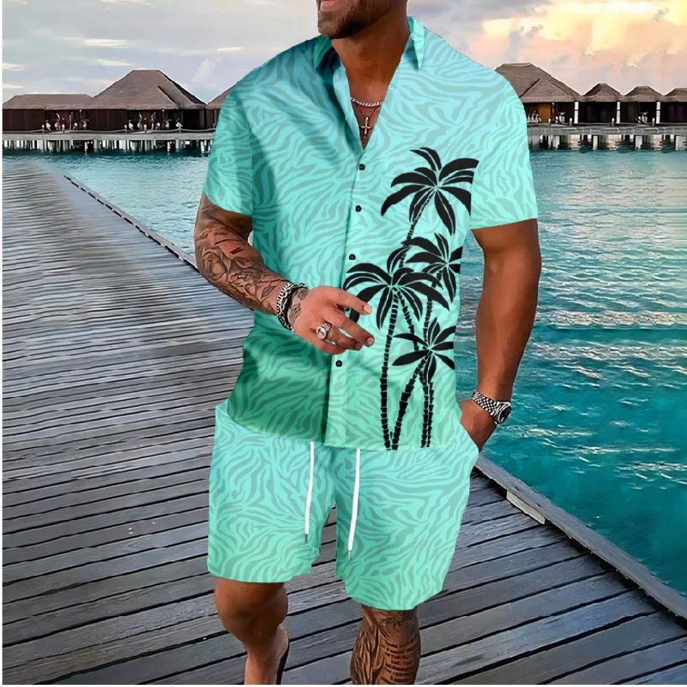 Hawaiian Palm Tree 3D Print Men Shirt Sets Fashion Short Sleeve Shirt Oversized Casual Beach Shorts Streetwear Suits Clothes Cool