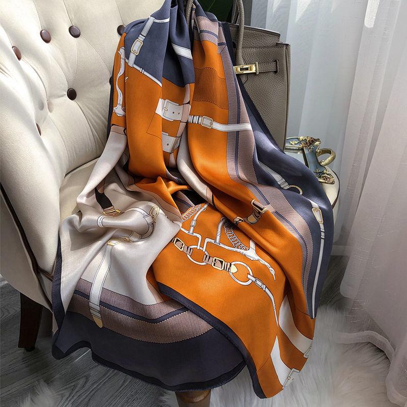 

Новый классический шелковый шарф 180*90 см, женский платок, офисный женский большой модный пляжный хиджаб с принтом, шаль, бандана D