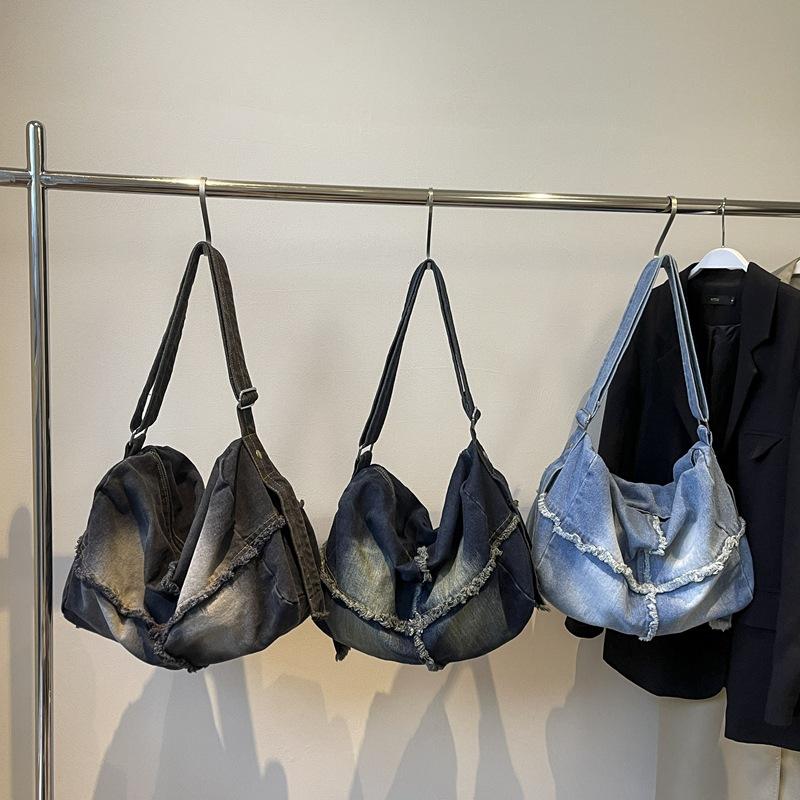 Autumn New Denim Tote Bag Women's Fashion Large-capacity Commuter Messenger Bag Casual College Shoulder Bag