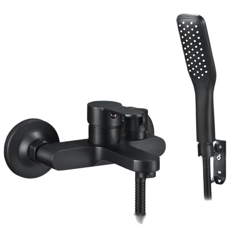 BAKALA Rubinetto per doccia da bagno in ottone nero, rubinetto per vasca, miscelatore con doccetta manuale, set doccia nero a parete
