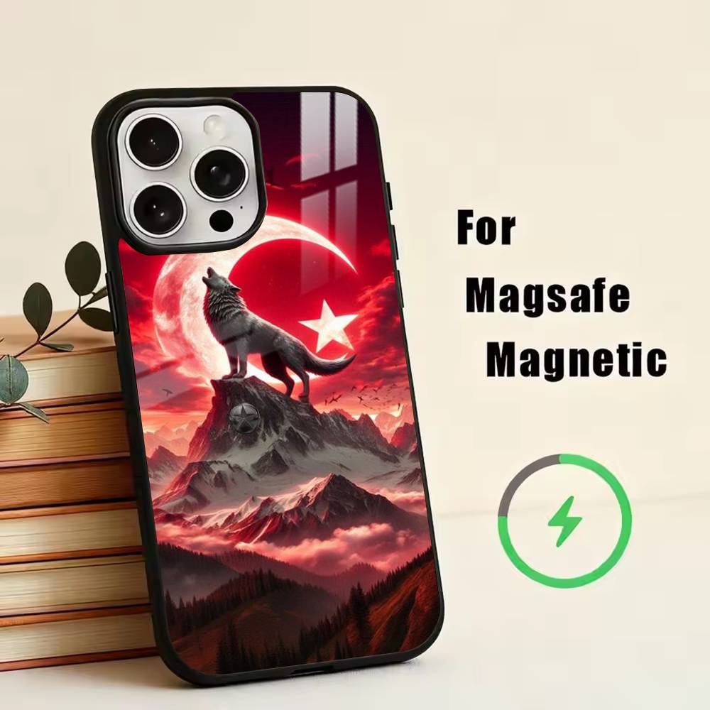 Türkischer Wolf Truthahn Flagge Handyhülle Für iPhone17,16,15,14,13,12,11 Plus,Pro Magnetisch Für Magsafe Kabelloses Laden