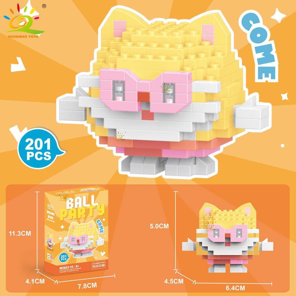 HUIQIBAO Mini Cute Animal Micro Building Blocks 3D Diamond BEE Cat Panda Model Bricks DIY City Construction Toys for Children