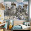 2D Fantasy Medieval Castle Ruins Tapestry Ancient Stone Fortress Wall Decor Cloth for Home & Bedroom