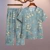 Conjunto de pijama feminino com estampa floral, manga curta, cintura elástica, pernas largas, calças plissadas, conjunto de calças para avó de meia-idade, conjunto de roupas de casa para avó de meia idade