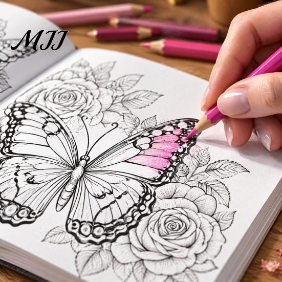 Stationery Gifts for Teens Butterfly Coloring Book Adults And Kids, Compact Size with Artistic Stress Relief Tools Thick Cotton Pulp Paper,
