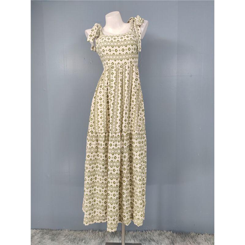 Foreign Trade Order Lady Temperament Simple and Versatile Exquisite Print Backless Sling Bandage Big Hemline Waist Hugging Personality Dress