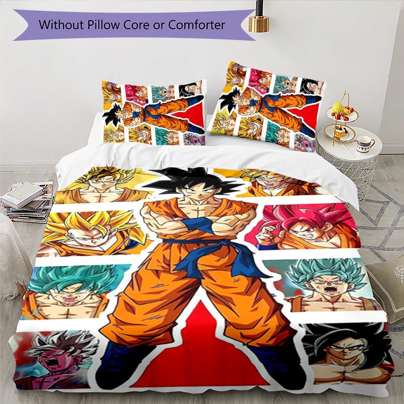 Goku 3pcs Bedding Set Duvet Cover Closure Includes 1 Duvet Cover & 2 Pillowcases for All Seasons Bedroom Home Dorm Decor