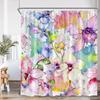Watercolor Floral Shower Curtain Colorful Flower Blossom Butterfly Plants Bathroom Decoration Modern Bathtub Curtain with HooksW