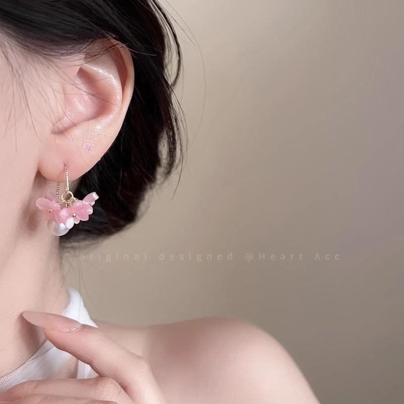 Elegant Osmanthus Pearl Earrings Yellow Flower Earrings For Women Long Tassel Floral Earrings Statement Jewelry Accessories