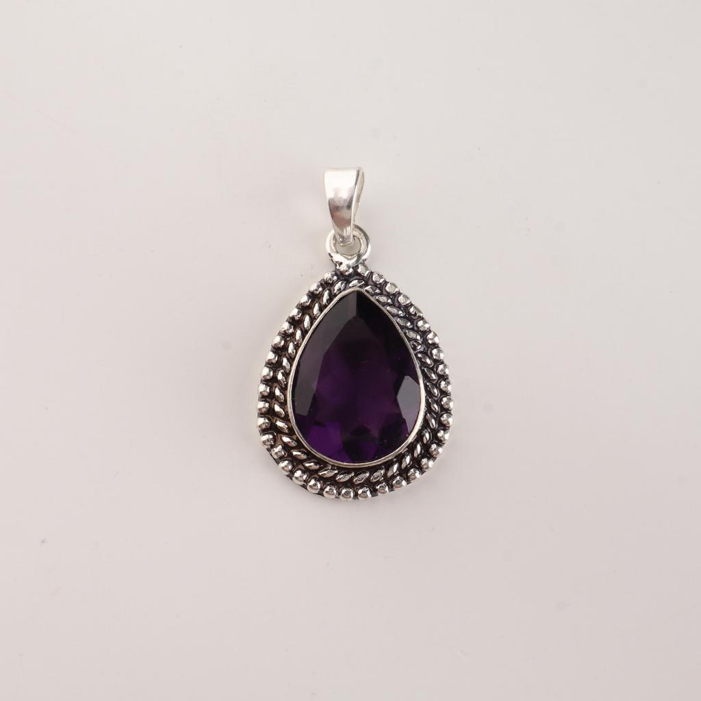 Amethyst Gemstone 925 Sterling Silver Customize Dainty Silver Pendant 1.5" Necklace For Women APP-2-11