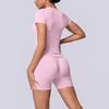 European and American seamless solid color breathable tight high elastic short-sleeved shorts set sports running fitness yoga clothes women