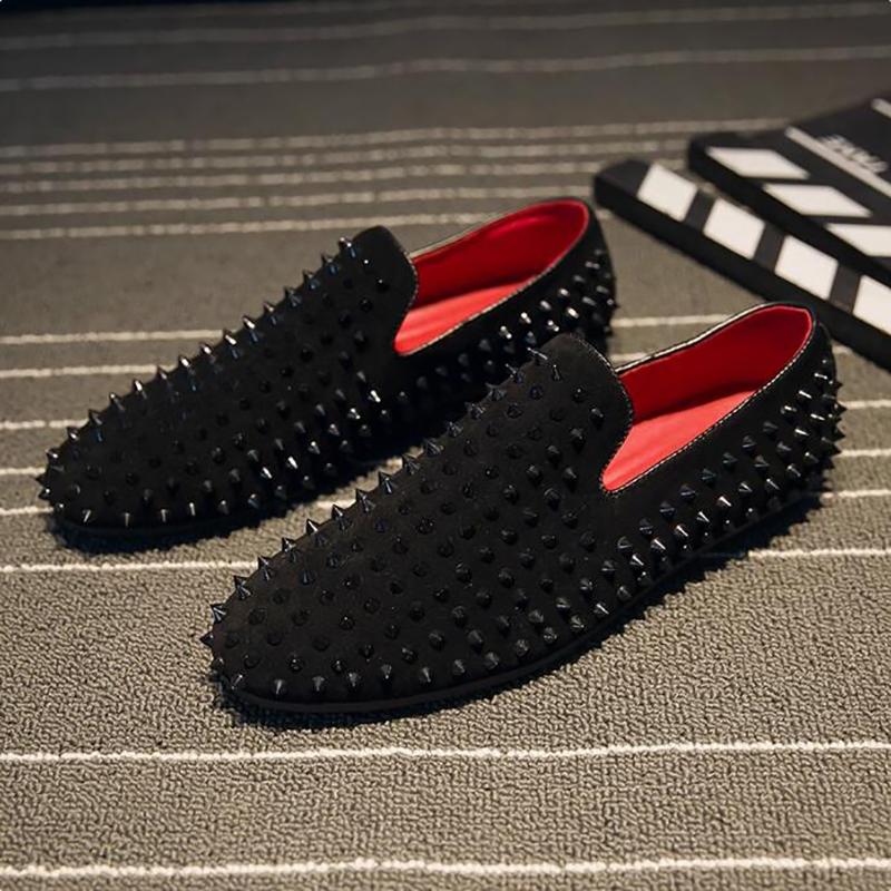 Fashion Personalized Foot Set Loafers Willow Spikes Men's Studded Leather Shoes Korean Hair Stylist Bean Shoes Handmade Dress Shoes A8