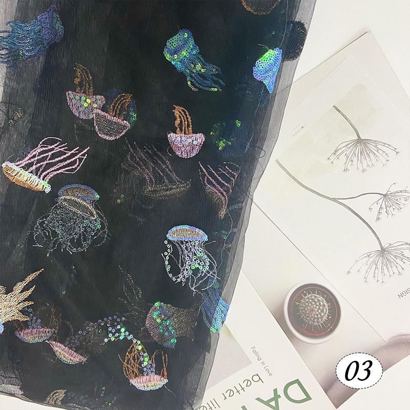 

100x130cm Sequined Lace Embroidered Mesh Fabric with Colorful Jellyfish Pattern Children s Clothing DIY Fabric Accessories 100x130cm