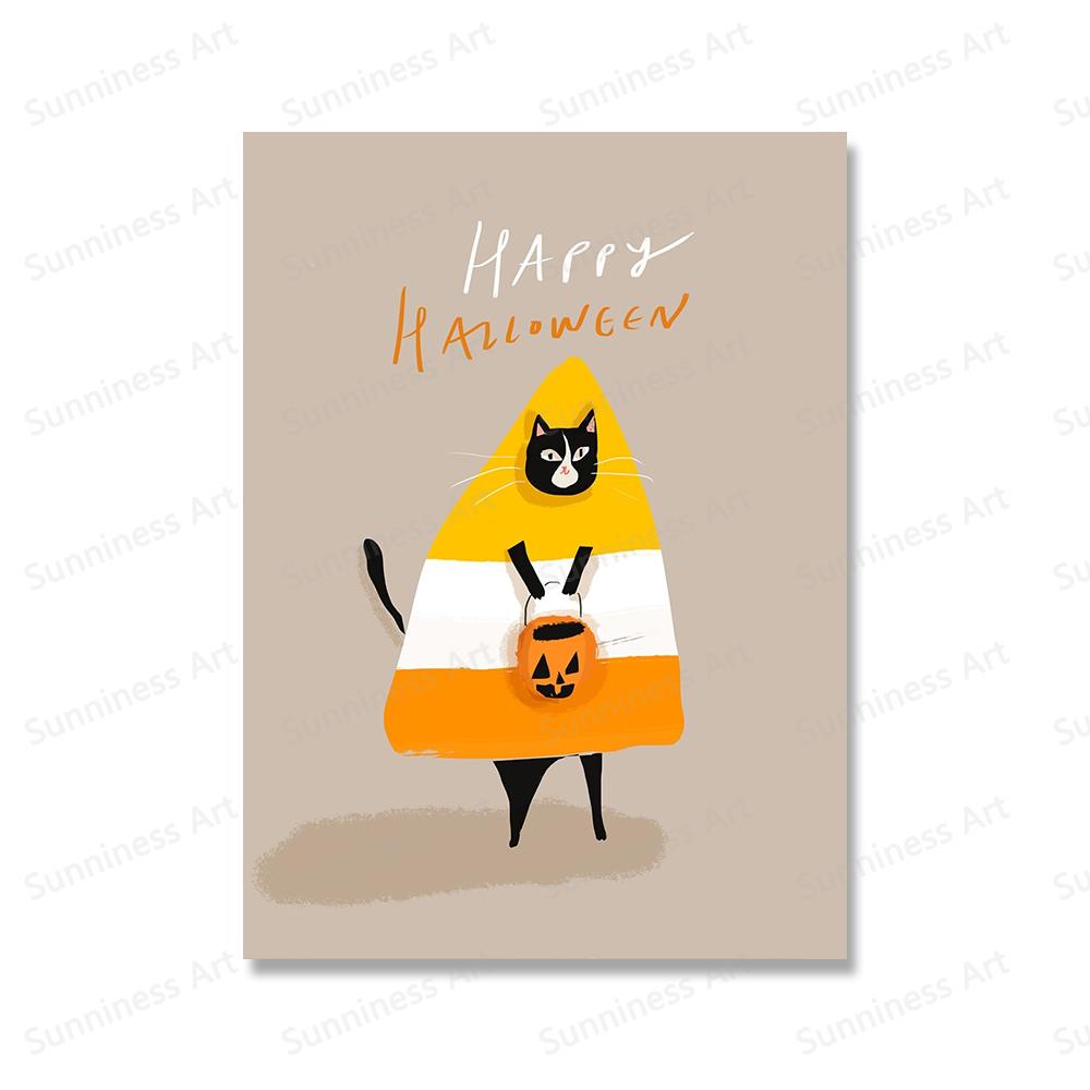 Funny Halloween Black Cat Autumn Wall Art Canvas Painting Nordic Posters And Prints Pumpkin Wall Pictures for Kids Room Decor
