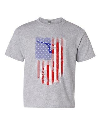 Hunter Amerikanische Flagge Waffe Patriotische Unterstützung DT Jugend Kinder T-Shirt Tee Unisex T-Shirt