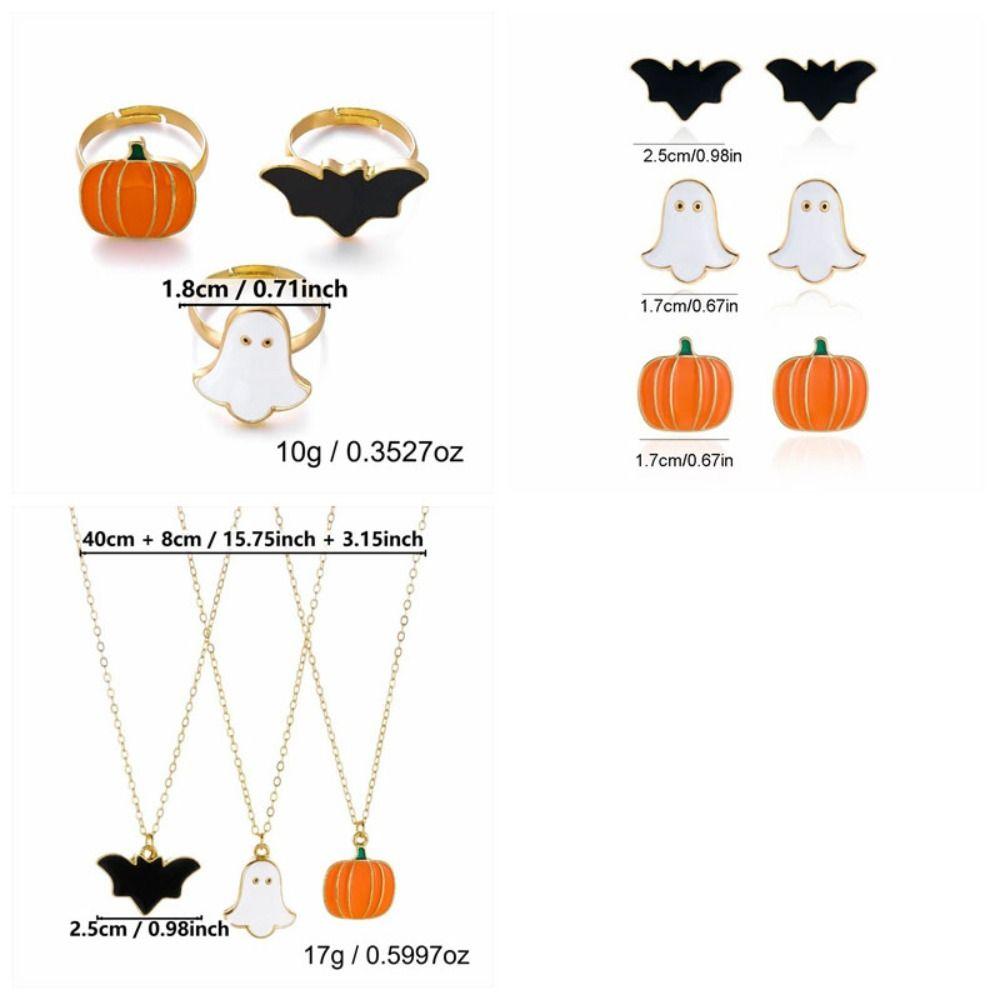 Metal Pumpkin Pendant Ring Enamel Ghost Pendant Jewelry Cute Halloween Jewelry Set Women