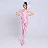 Sexy Women Candy Color Jumpsuit High Elastic Slip Shiny Bodysuit Slimming Tight Open Crotch Leotard Shaper Wear Sleeveless