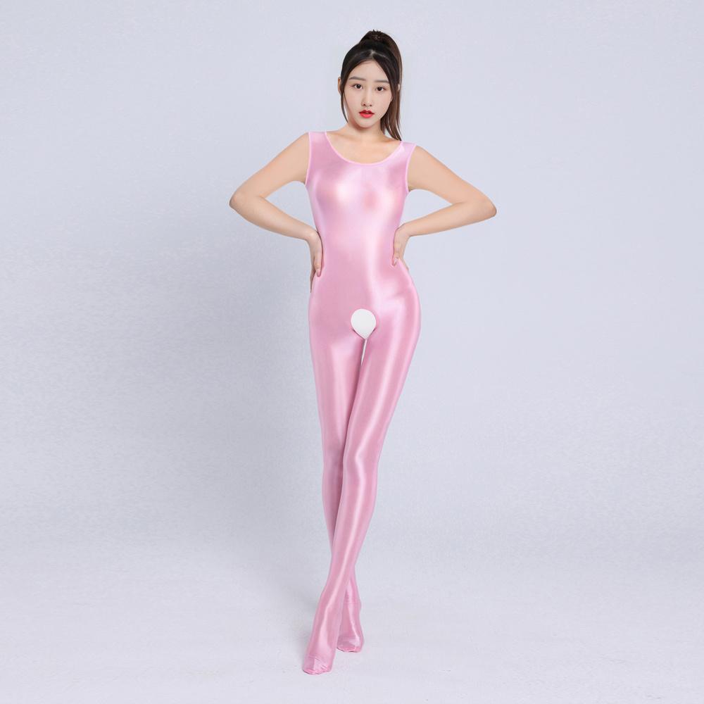 Sexy Women Candy Color Jumpsuit High Elastic Slip Shiny Bodysuit Slimming Tight Open Crotch Leotard Shaper Wear Sleeveless