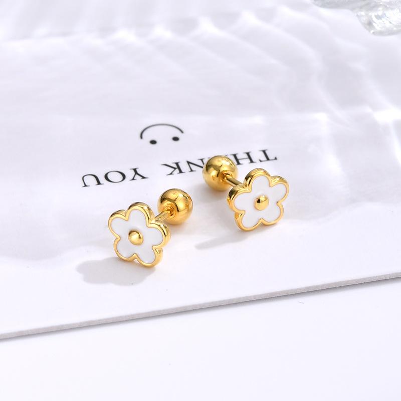 925 Sterling Silver Fashion Colorful Drip Oil Flower Screws Earrings for Women Exquisite Korean Temperament Jewelry Gift