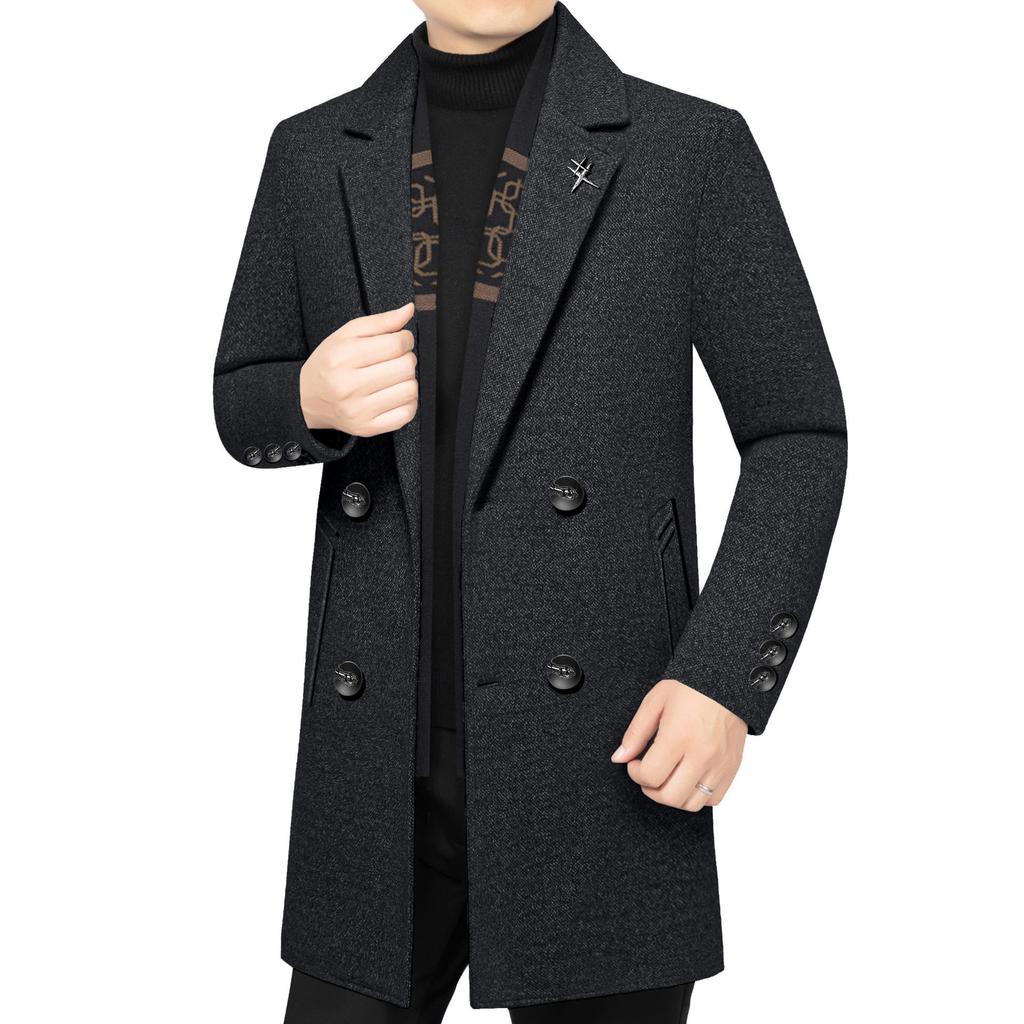 2025 Men's Mid-Length Woolen Down Jacket with Scarf Collar for Autumn/Winter