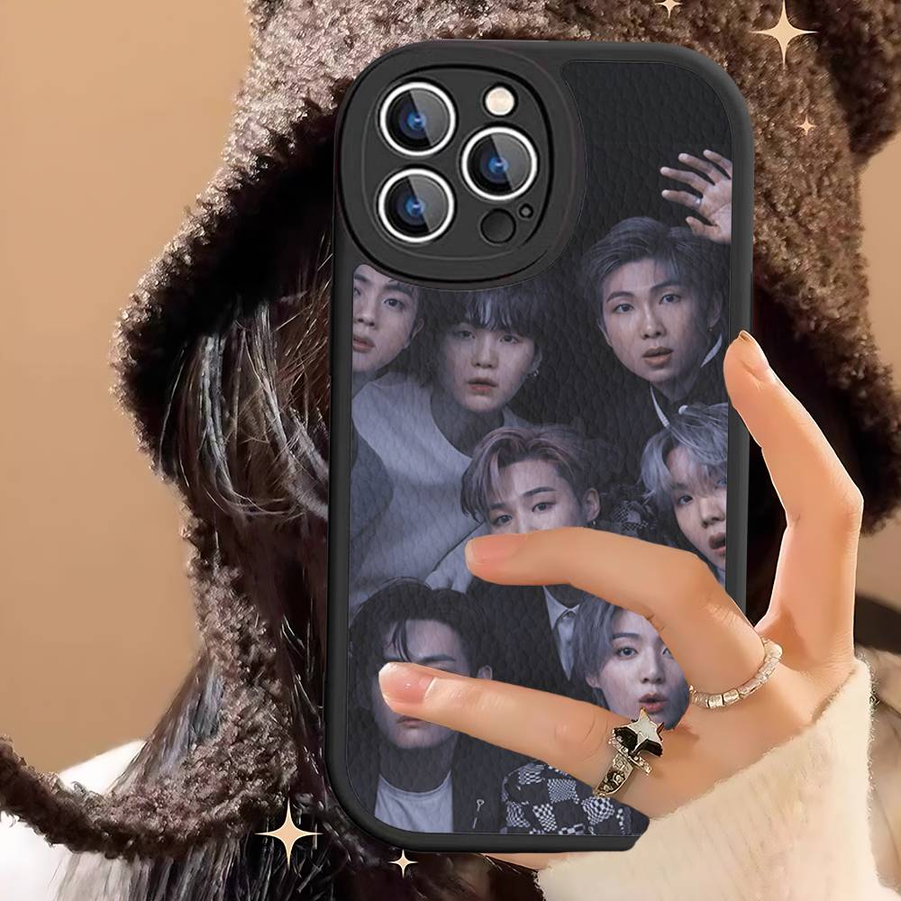 Custodia per Telefono in Pelle Kpop BTS Bangtan Boys Per IPhone 16 15 14 13 12 11 Pro Max Plus Cover
