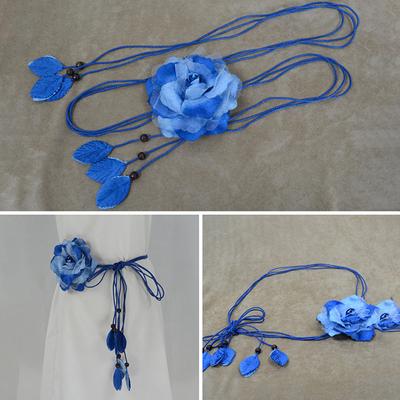 Chiffon Big Flower Knotted Thin Waist Rope Braided Thin Belts Women Waistband Long Tassel Skirt Decorative Coat Sweater