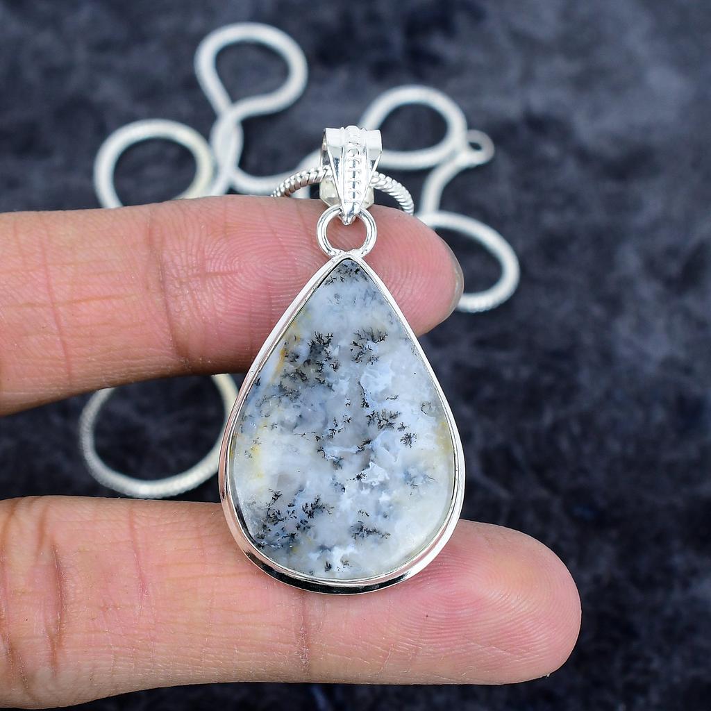 Dendrite Opal Gemstone Handmade 925 Sterling Silver Jewelry Pendant 1.97" M-2961
