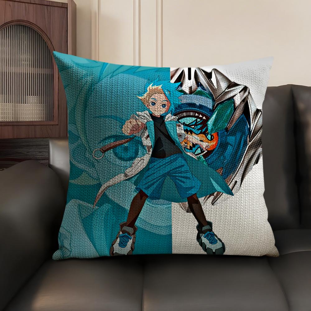 B-Beyblade Anime Cushion Cover Natural Linen Organic Fabric Double-Sided Printing Sofa Home Decor Gift Pillow Case