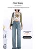 Women's Spring Fashion Light Blue Fleece-Lined High-Waisted Wide-Leg Jeans - Slimming, Loose, Straight-Leg Pants