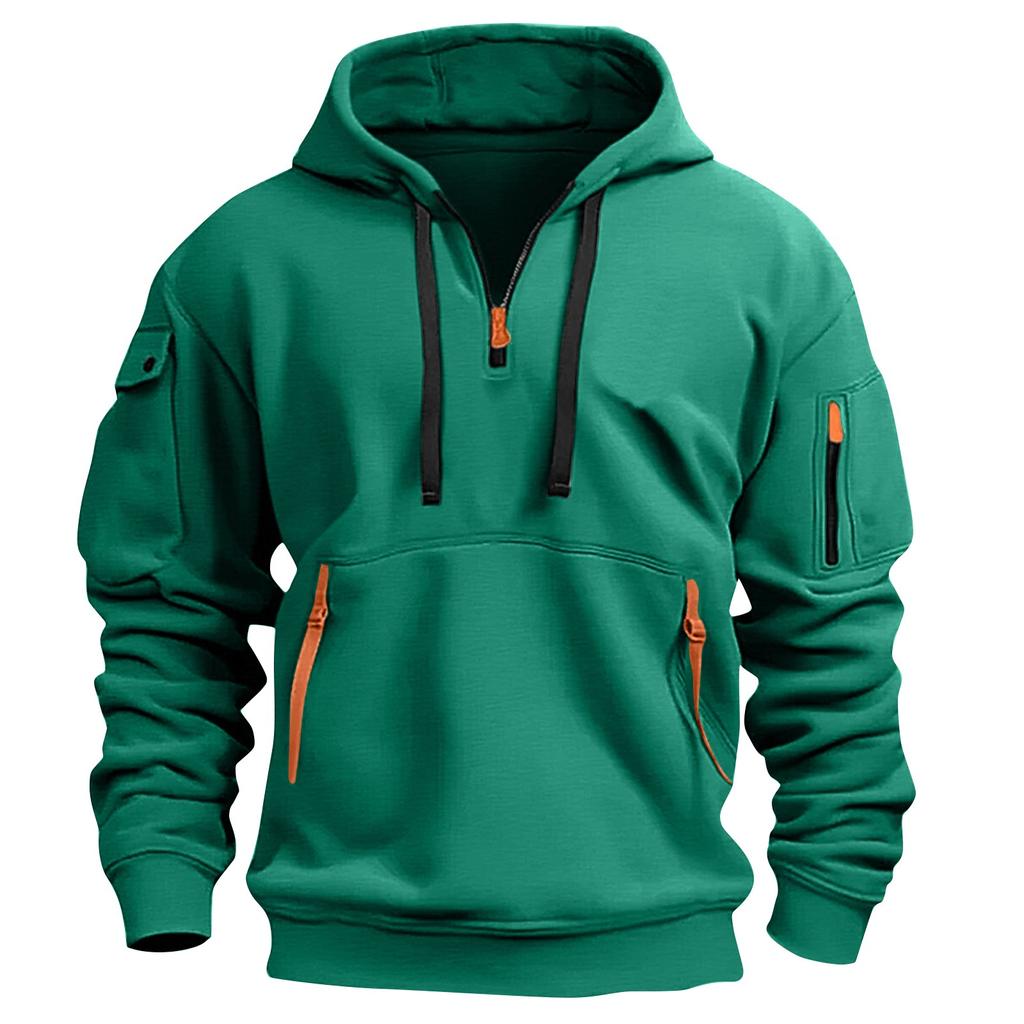 Men's Sweatshirt Hoodie Zipper Arm Pocket Cardigan Men's Sports Large Size Casual Hoodie