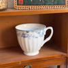 Vintage Blue Small Floral Bone China Cup 250ml - Vertical Pattern Ceramics Coffee Cup ,Tea Cup, Microwave Safe Tableware