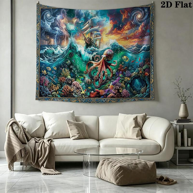 Pirate Ship Art Wall Tapestry Aesthetic Wall Hanging Printed Fabric Blanket Decorative Tapestries for Bedroom Living Room Home Decor