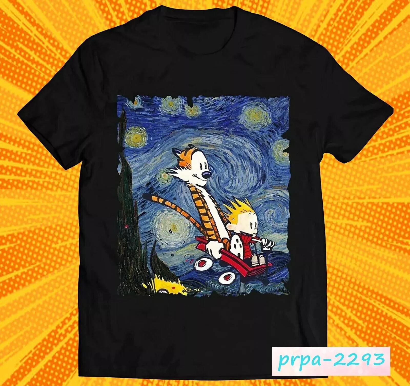 Vintage Calvin And Hobbes Funny Starry Night Unisex T-Shirt Size S-5XL S