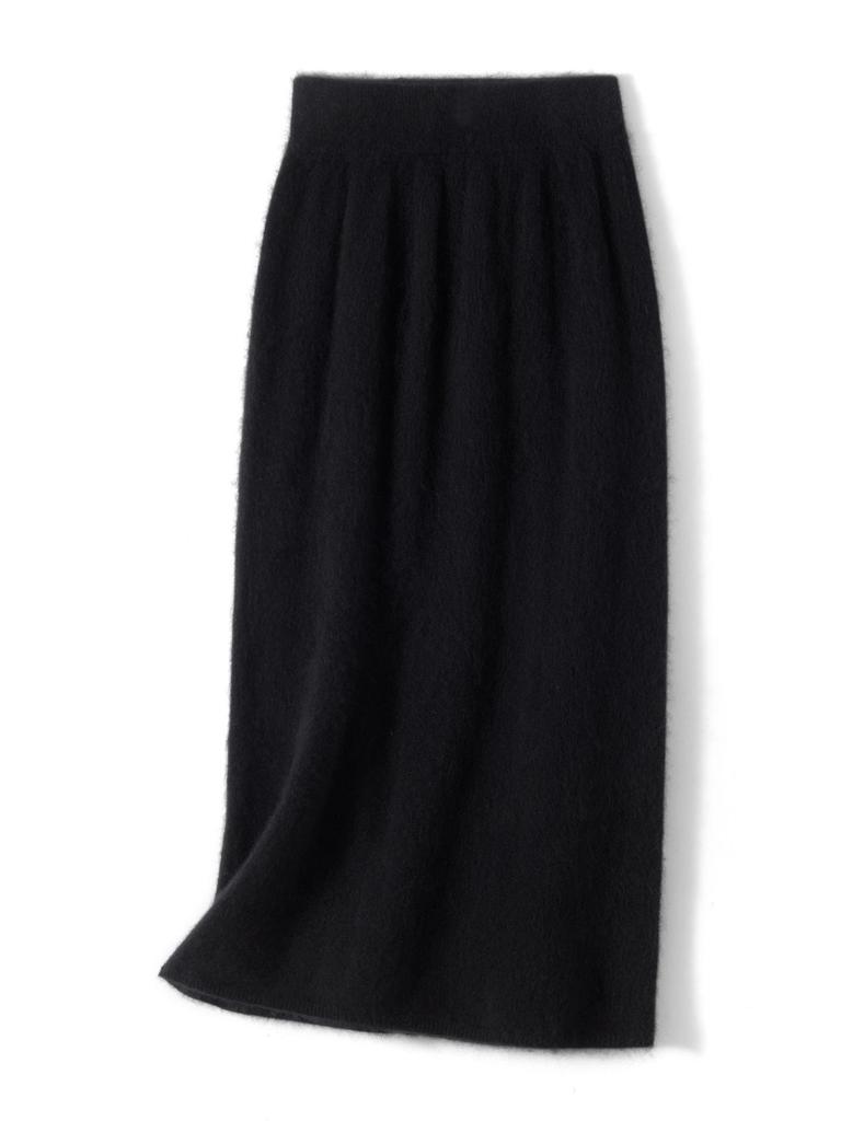 Cashmere Wool Flocked Knee-Length Pencil Skirt for Women - Autumn/Winter Collection