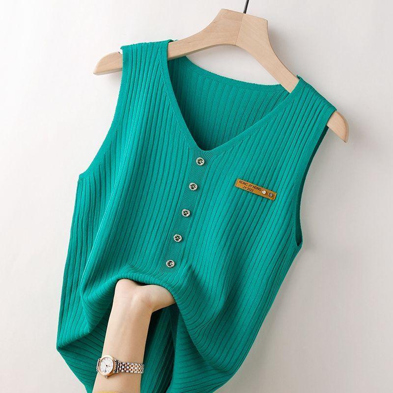 Fashion Women Knitted V-neck Tank Top Korean Clothing Summer Female Slim Versatile Solid Bottoming Sleeveless Thin Casual Vest