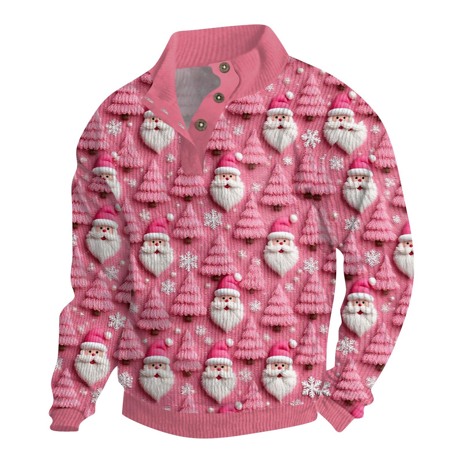 

Мужская рождественская хлопковая рубашка-пуловер с длинным рукавом для активного отдыха, винтажная вельветовая рубашка с воротником-стойкой и пуговицами, повседневная толстовка с рождественским принтом M