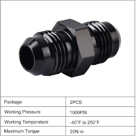 EVIL ENERGY 6AN Male to Male Flare Coupler Union Straight Fuel Hose Adapter Fitting Black 2PCS