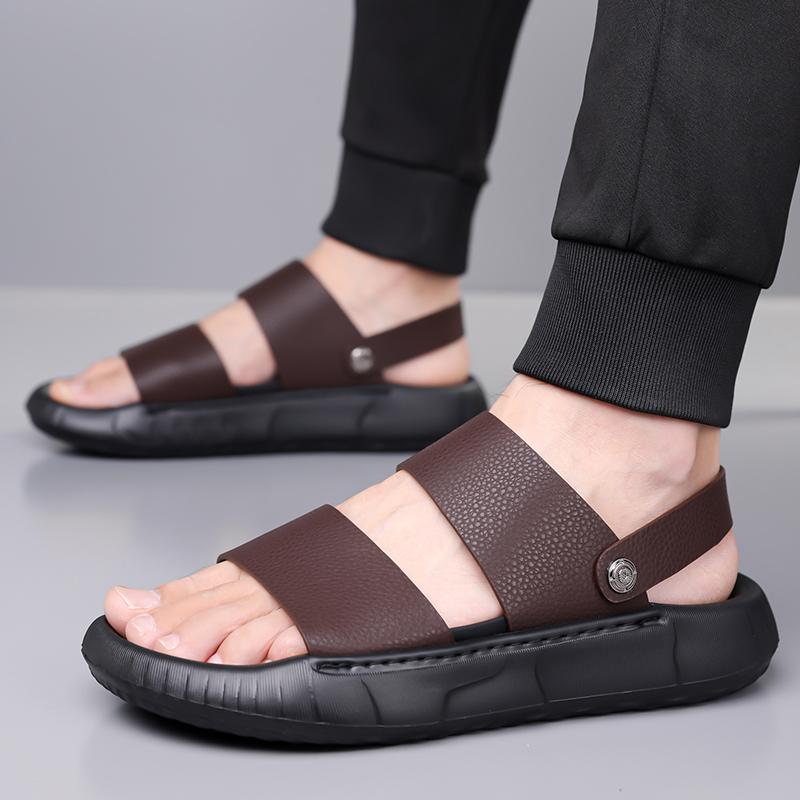 Fashion Brand New Men's Breathable Soft Soled Two On Sandals for Summer Fashion Comfortable Top Layer Cowhide Casual Leather Beach Shoes