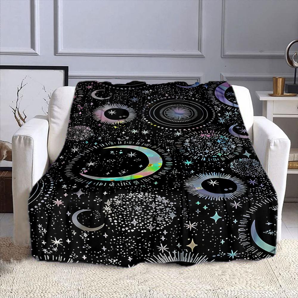 Celestial Moon and Stars Galaxy Pattern Patterned Flannel Blanket Perfect for the Bedroom Living Room, Sofa, or a Little Nap