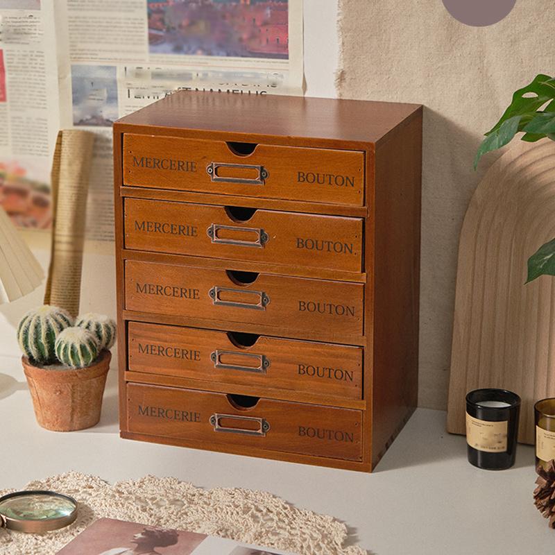 1pc 3/4/5 Drawers Retro Cosmetics&office Supplies Desk Storage box,Suitable for Dressing Table,school,office,dormitory Items Organization.